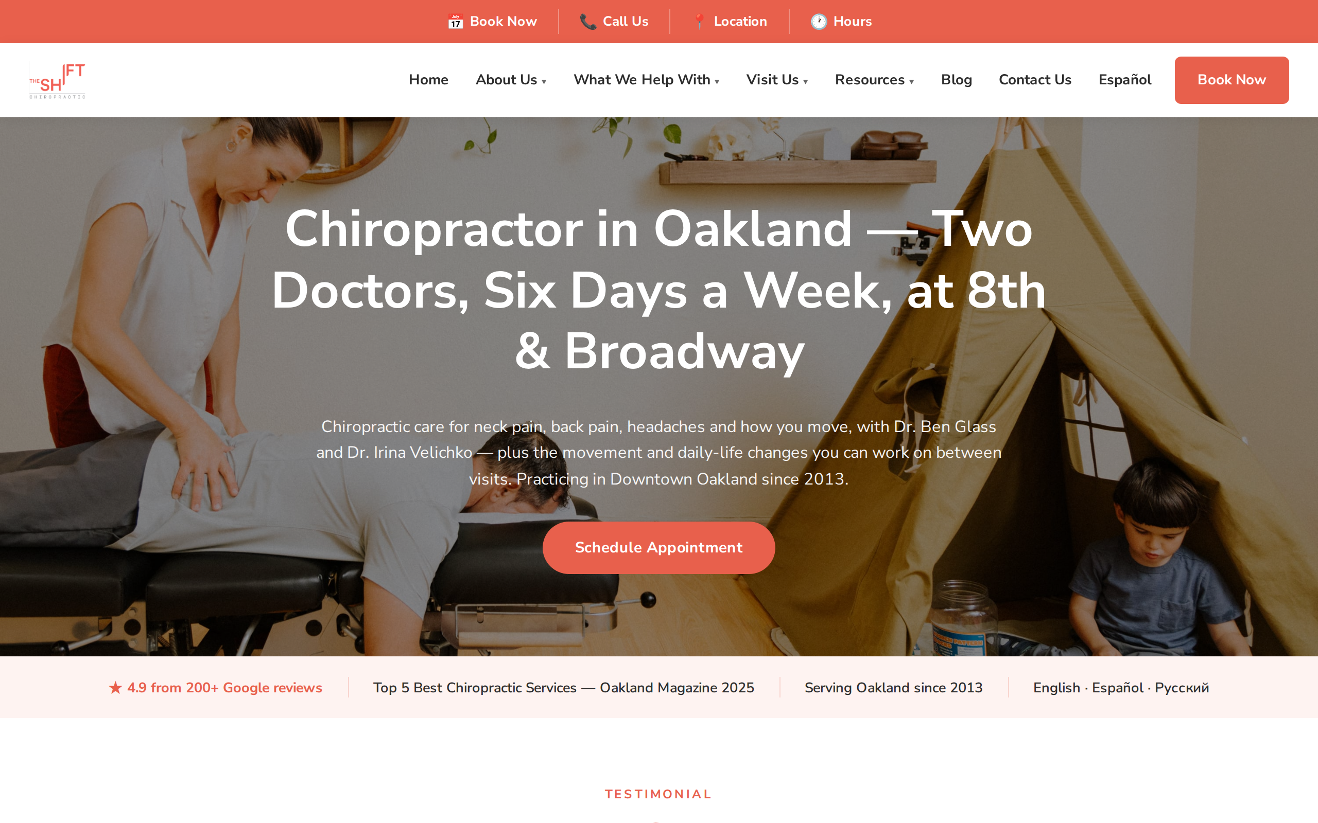 Screenshot of the The Shift Chiropractic website